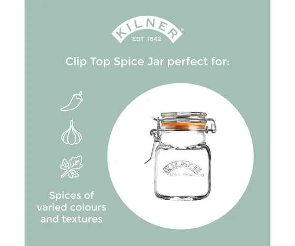 Clip Top Square Spice Jar 70ml glass container for herbs and spices, Keans Claremorris store product.