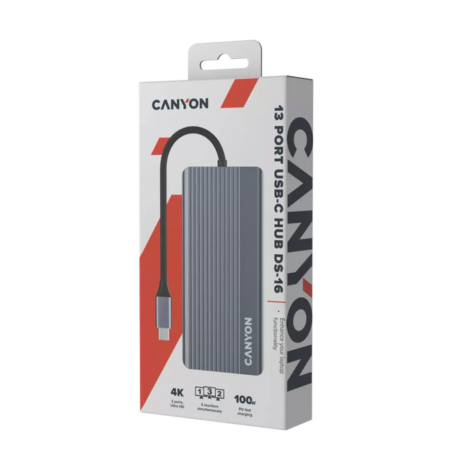 Canyon 13 Port USB-C HUB DS-16 with multiple USB ports, HDMI, SD card reader - Keans Claremorris store