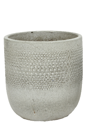 Large Colin Planter in glazed white terracotta with dotted texture, shown from a front angle