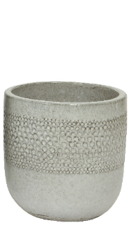Small Colin Planter Outdoor in glazed white terracotta with dotted texture, shown from a front angle on white background.