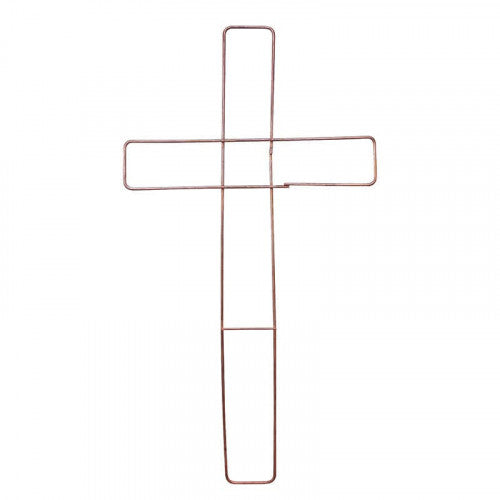 12-inch wire frame cross with a simple, rectangular outline in a copper finish on white background.