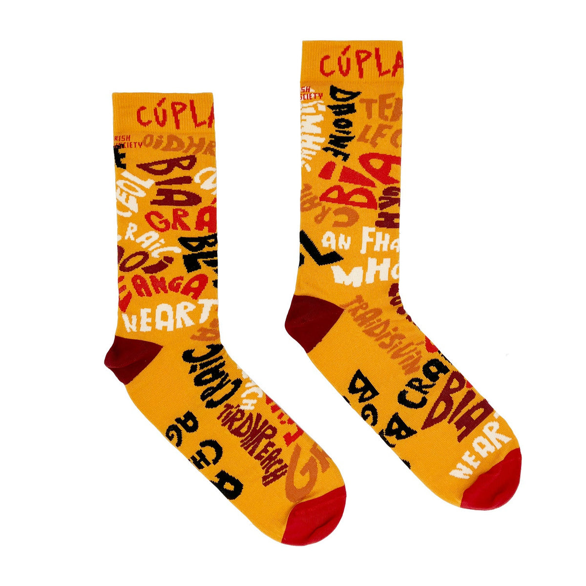 Cupla Focal 8-12 Irish language socks with Irish words, puzzle label, and QR code for discount – Keans Claremorris.