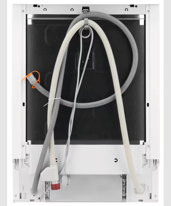 Back view of Electrolux Integrated 3 Drawer Dishwasher showing hoses and power cable.