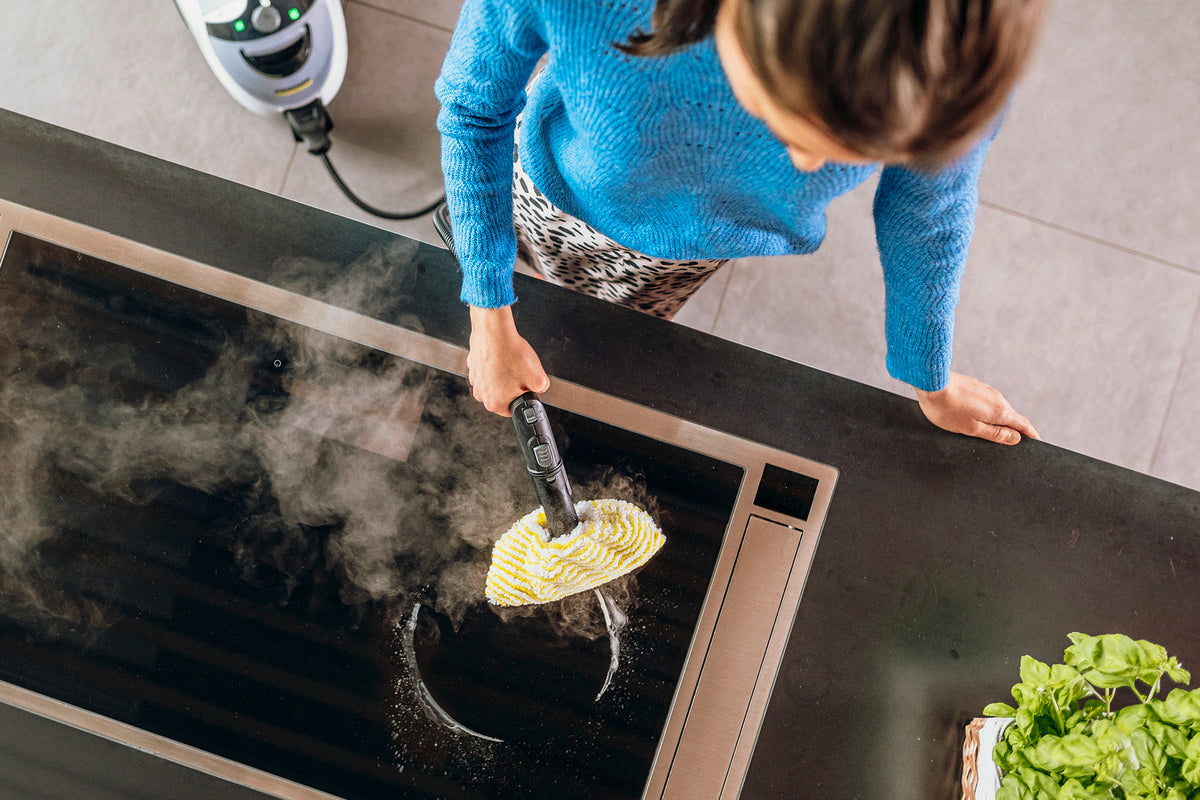 Karcher SC5 EasyFix steam cleaner in white, powerful and efficient cleaning, available at Keans Claremorris.