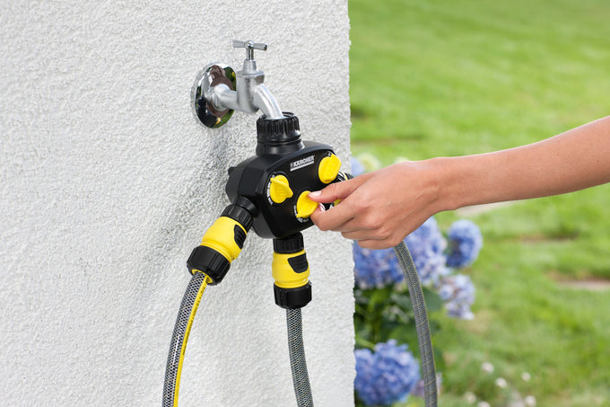 Karcher 3 Way Tap Adaptor 26452000 for garden hoses, durable connector – available at Keans Claremorris