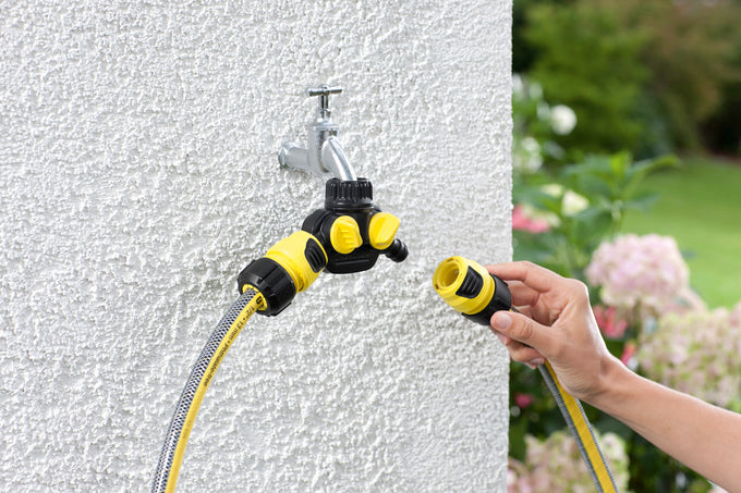Karcher 2 Way Tap Adaptor 2.645-199.0 for garden hoses, durable connector – available at Keans Claremorris
