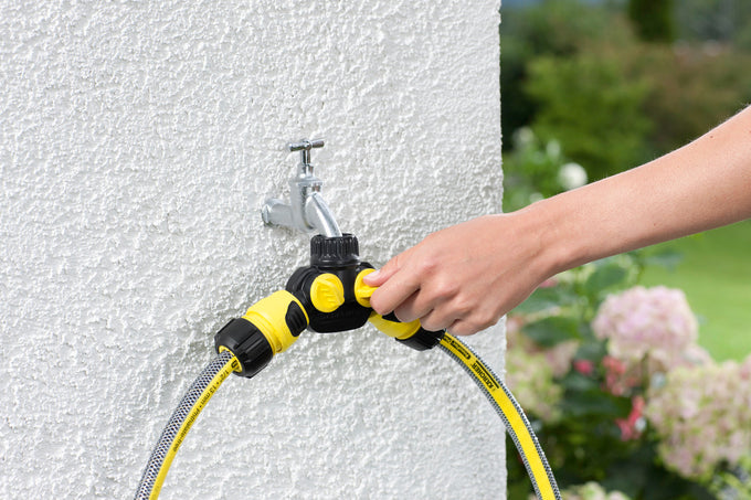 Karcher 2 Way Tap Adaptor 2.645-199.0 for garden hoses, durable connector – available at Keans Claremorris
