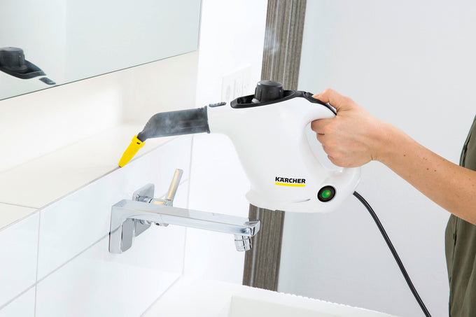 Karcher SC1 EasyFix White steam cleaner, compact and efficient, available at Keans Claremorris store.