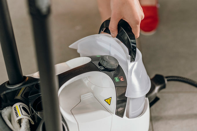 Karcher SC5 EasyFix White steam cleaner with EasyFix system, powerful cleaning – available at Keans Claremorris