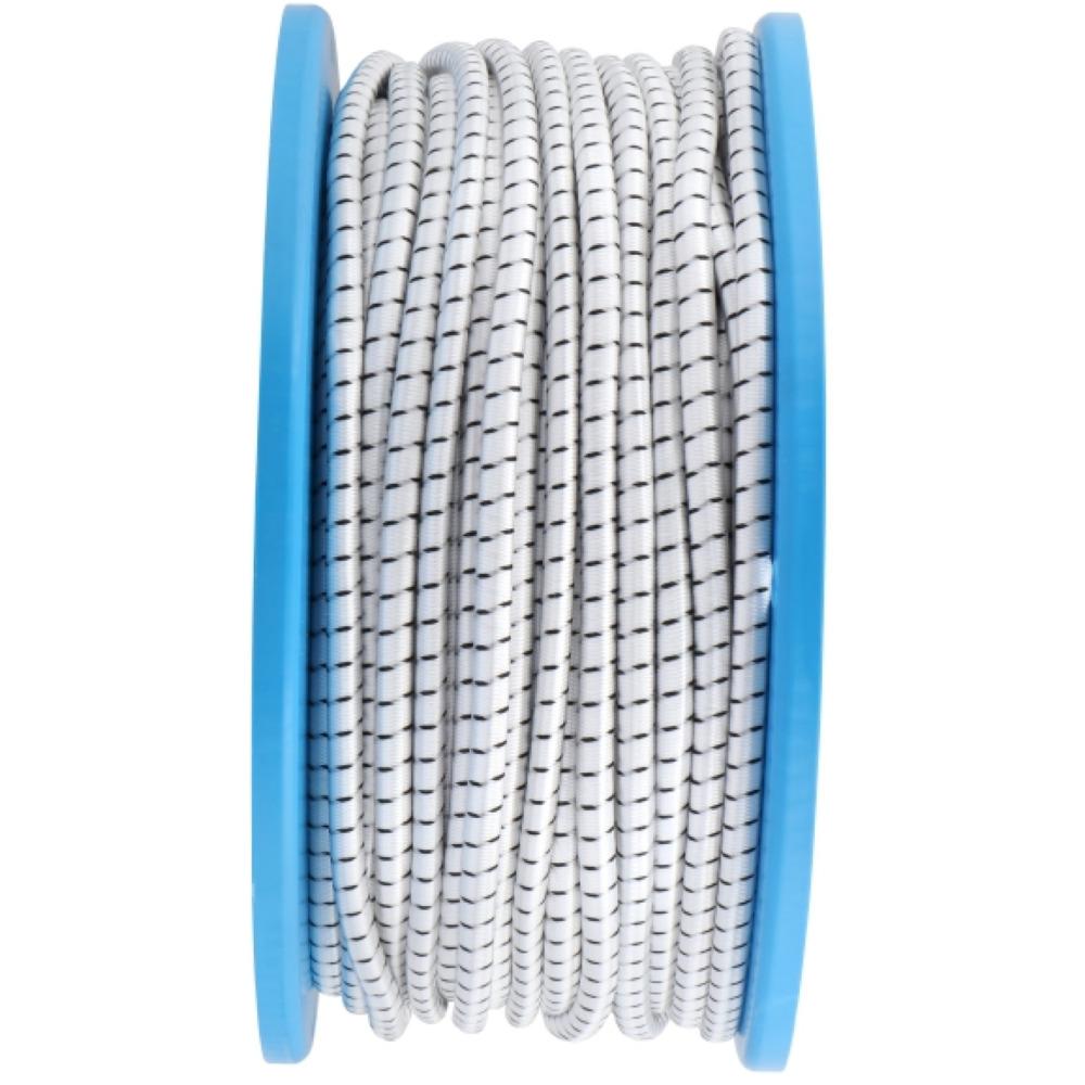 Posamo 8mm white-black bungee cord spool 75m, flexible rubber-polyethylene, sold by meter – Keans Claremorris