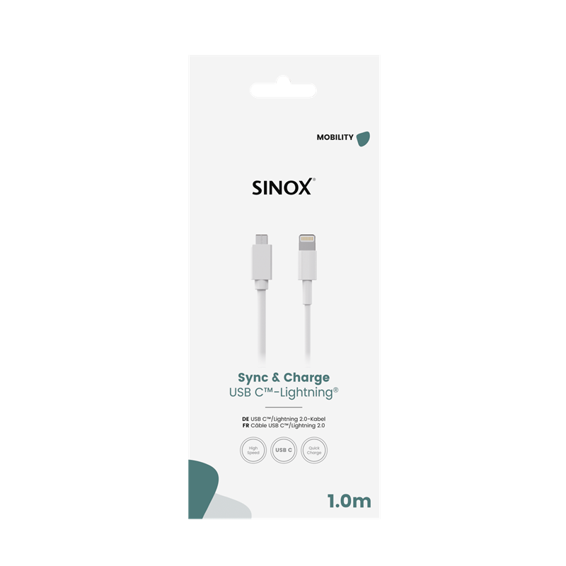 Sinox SX USB-C to Lightning Cable 1m White for iPhone, iPad, Apple devices – Keans Claremorris