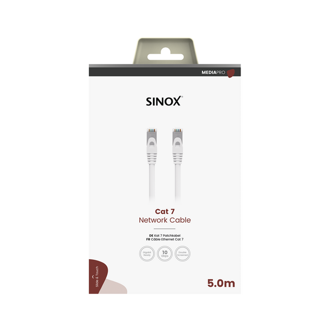 Sinox SX Pro Cat7 5m white network cable, S-FTP shielded, 10Gbps, 1000MHz, metal plugs – Keans Claremorris