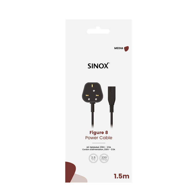 Sinox SX Figure 8 1.5m Power Lead 2.5A 230V cable in FSC box - Keans Claremorris