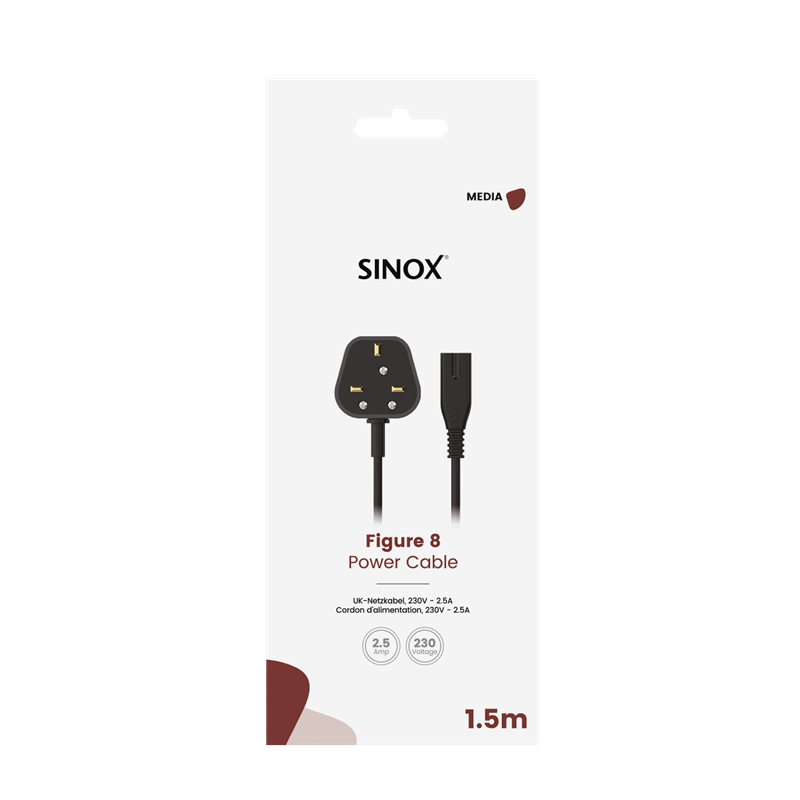 Sinox SX Figure 8 1.5m Power Lead 2.5A 230V cable in FSC box - Keans Claremorris