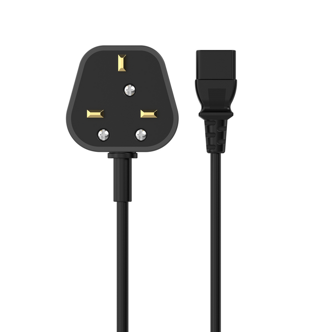 Sinox SX Power IEC C13 1.8m black 3-pin kettle lead power cable with UK plug, available at Keans Claremorris.