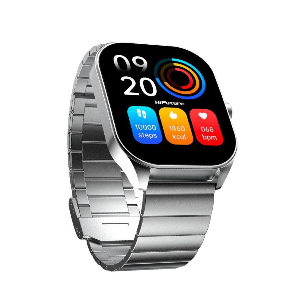 HiFuture Apex Smartwatch Silver with 2.04" AMOLED display, 7-day battery, fitness tracking, available at Kean’s Claremorris.
