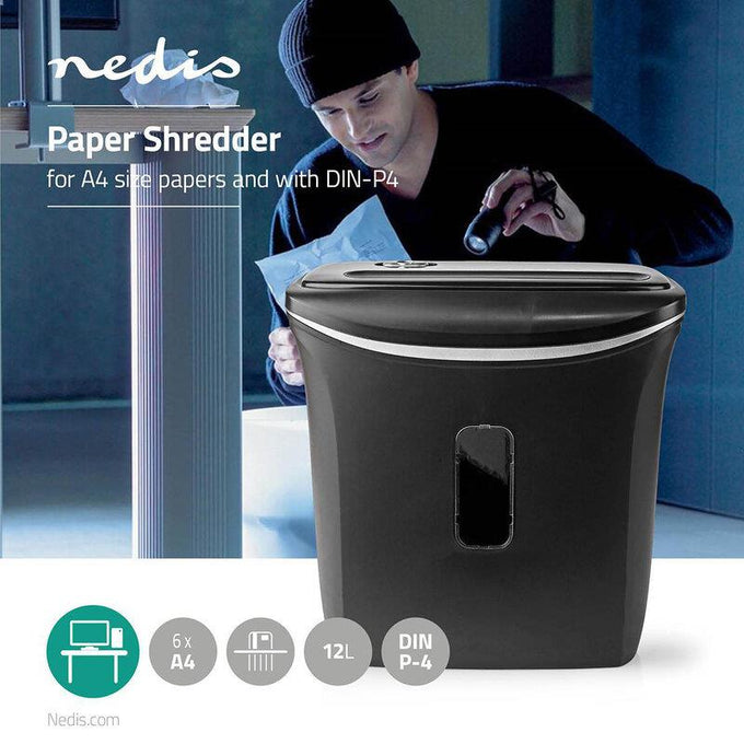 Nedis A4 6 Sheet 12 Ltr Paper Shredder for home office use, available at Keans Claremorris.