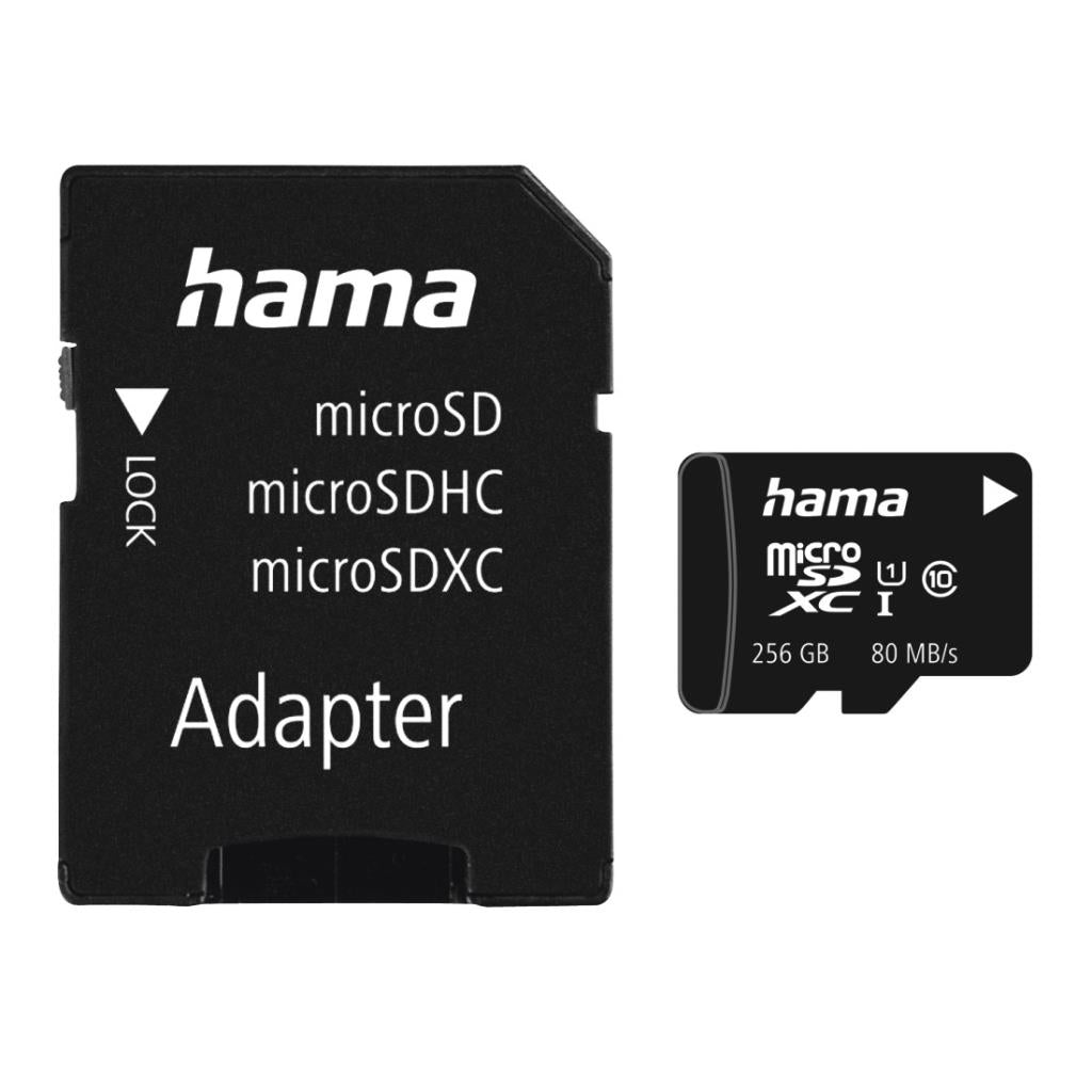 Hama 256GB Micro SDHC Card Class 10 UHS-I with SD adapter, ideal for Full HD video – available at Keans Claremorris.