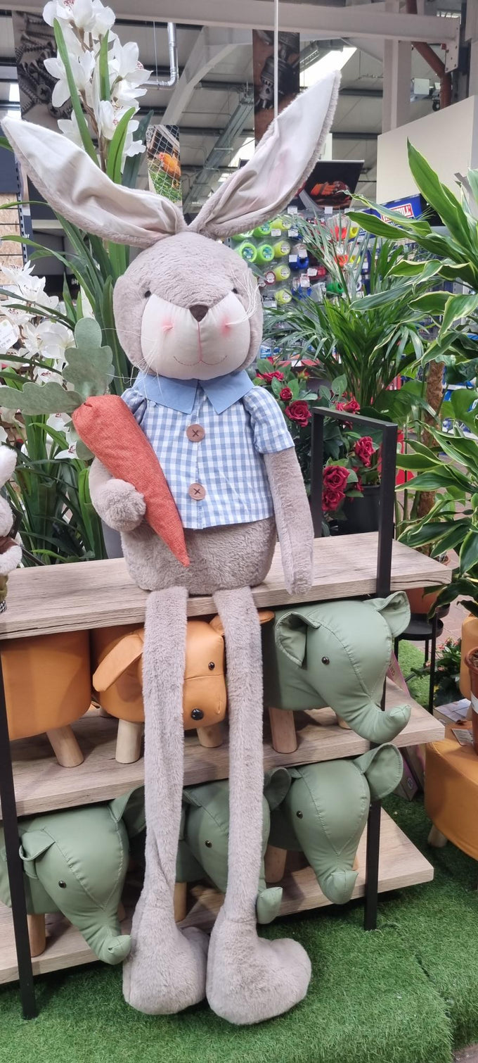 Giant Easter Bunny Décor – Blue/Multicolor 180cm Sitting with Dangling Legs - Image 1