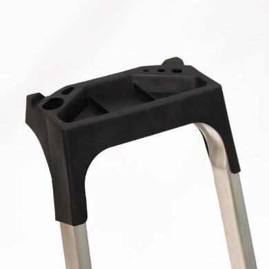 Top section of Probuild 6 Thread Aluminium Trade Step Ladder showing black tool tray and upper frame.