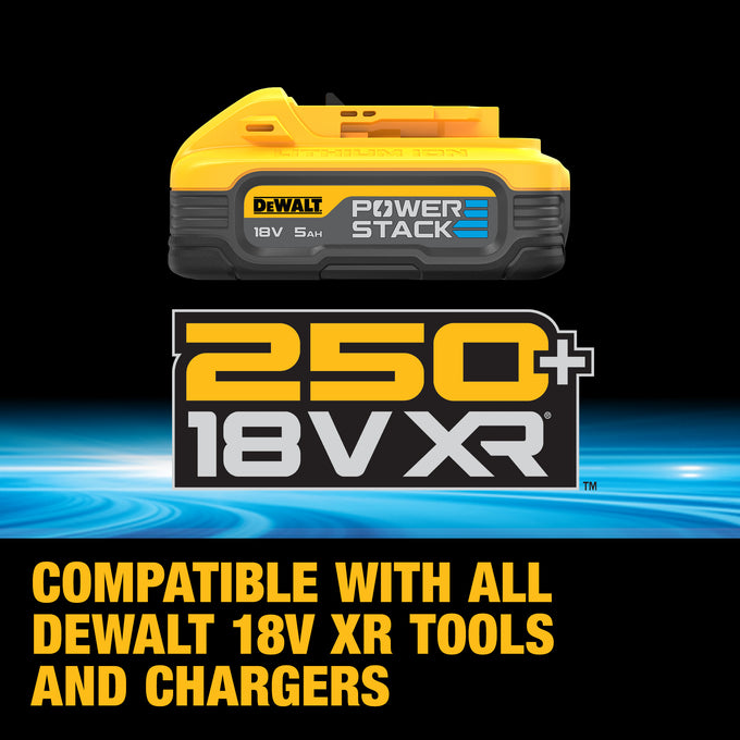 DeWalt 5.0Ah Powerstack Battery DCBP518 high-capacity compact battery, available at Keans Claremorris.