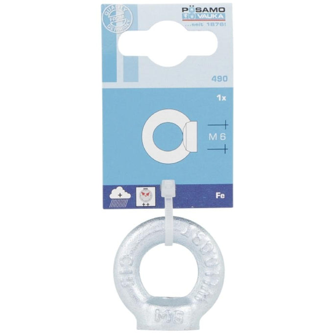 Posamo M10 Eye Nut, 25mm ID, zinc-plated steel, DIN 582 compliant, metric thread – available at Keans Claremorris.