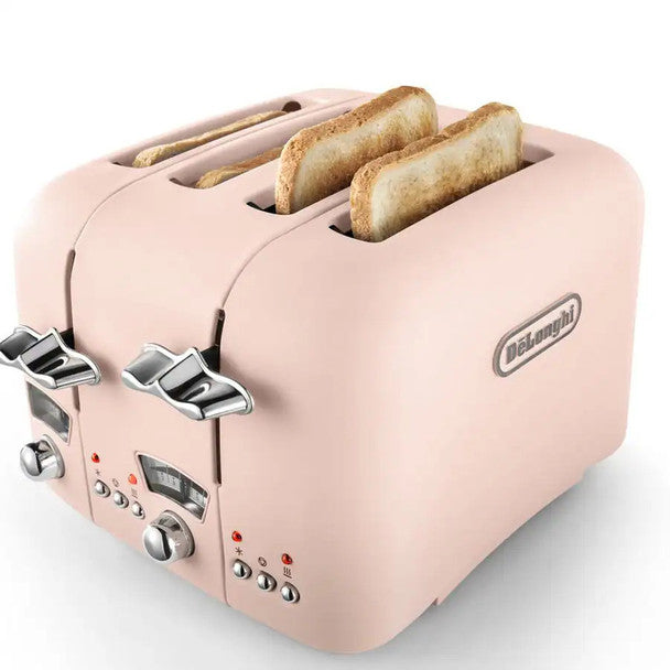 DeLonghi Argento Flora Pink Toaster with sleek design, 2-slice capacity – available at Keans Claremorris