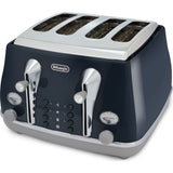 Delonghi Icona Capitals 4-slice blue toaster with defrost, reheat, bagel functions, stainless steel, 1800W – Keans