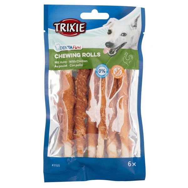 Denta Fun Chicken Chewing Sticks 6x12cm, tough rawhide with chicken coating, gluten-free dental treats for dogs – Keans