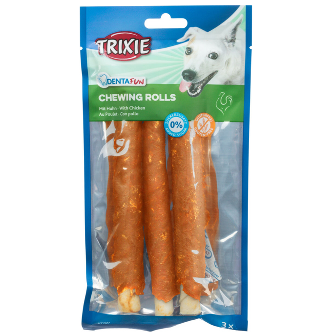 Denta Fun Chicken Chewing Sticks for dogs, tough rawhide with chicken coating, gluten-free, dental care treat – Keans