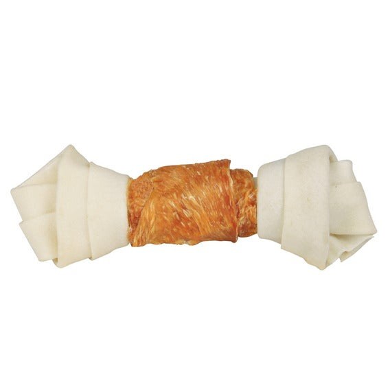 Denta Fun Large Knotted Chewing Bone with Chicken, 18cm rawhide treat, gluten-free, long-lasting chew – Keans Claremorris