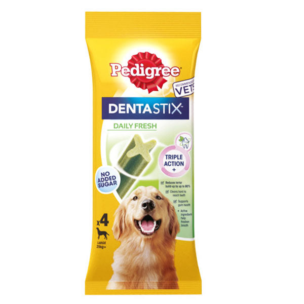 Pedigree Dentastix Fresh Large Dog Dental Treats, reduces plaque & tartar, freshens breath, 4 pack – Keans Claremorris