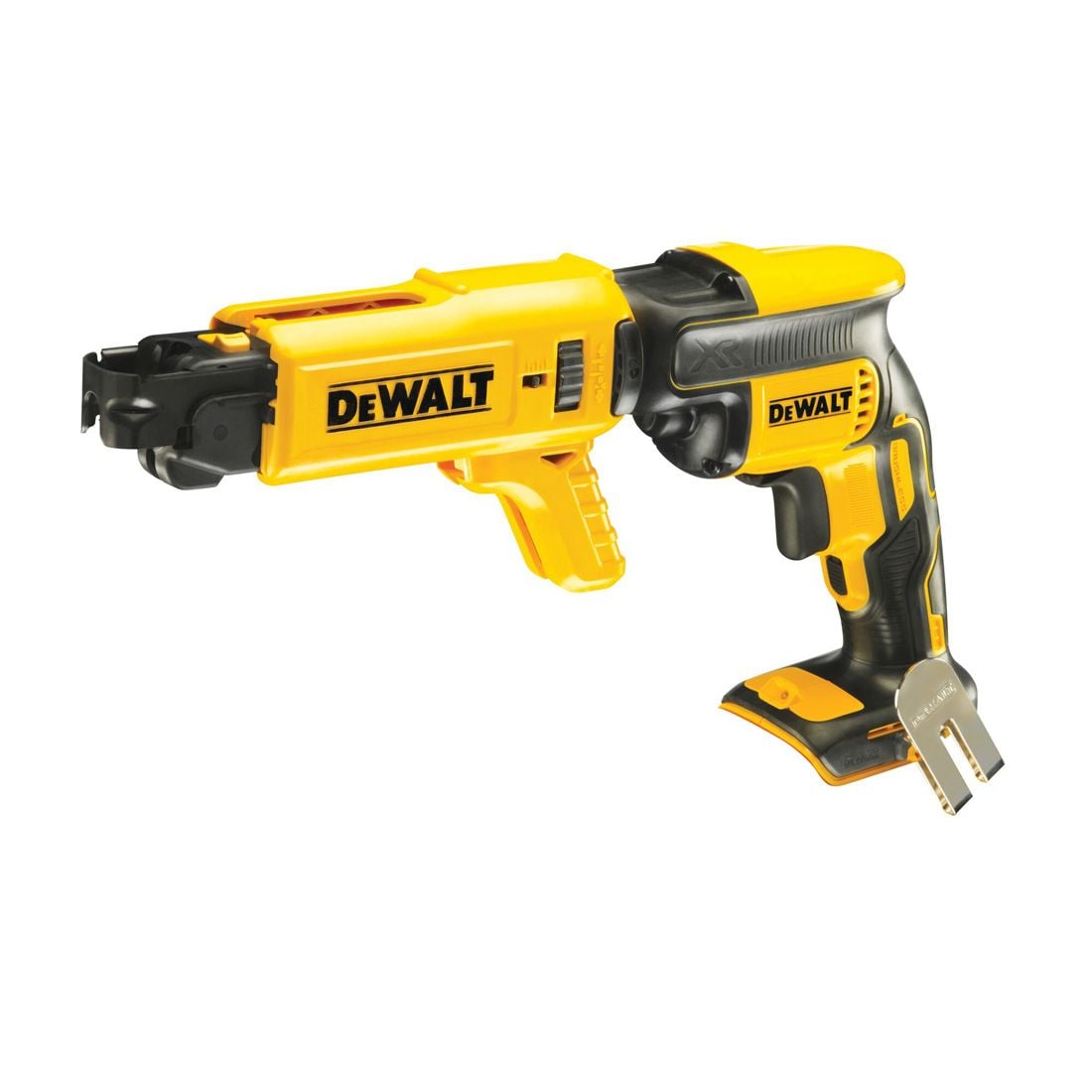 Yellow and black Dewalt power tool on a white background