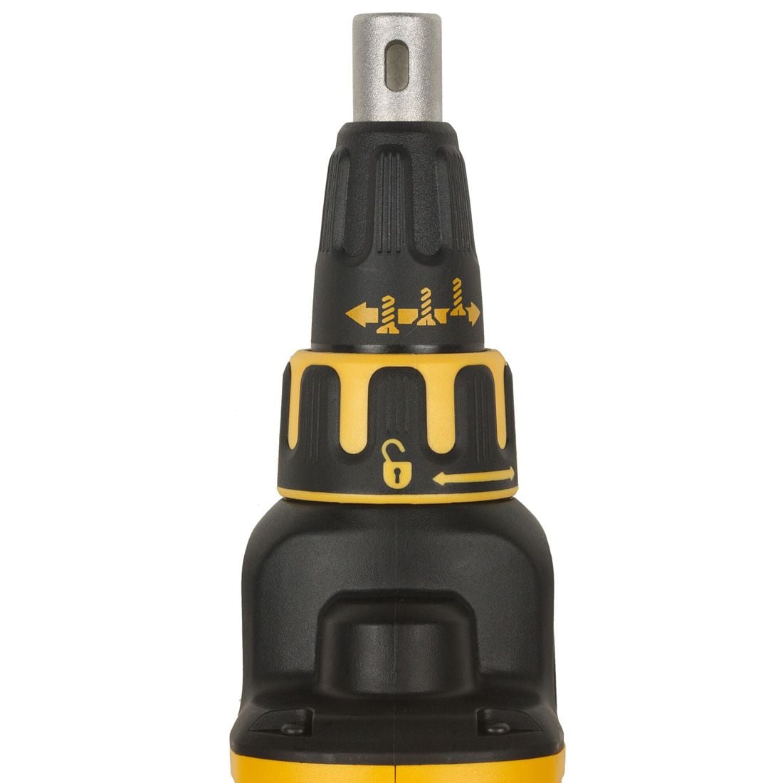 Black and yellow drill bit adapter on a white background
