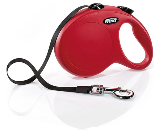 Flexi Classic Tape L 5m Red dog leash, for dogs up to 50kg, chromed hook, short-stroke brake, customizable – Keans