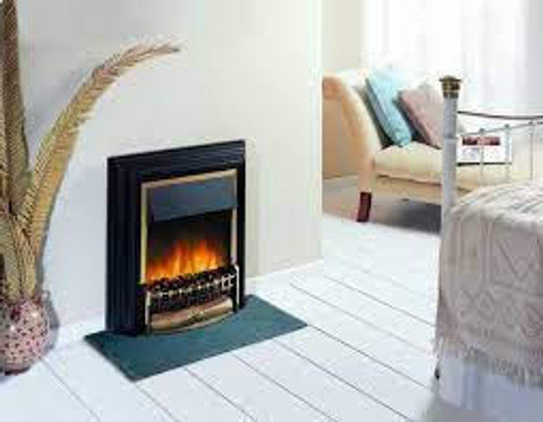 DIMPLEX Cheriton XLED electric fireplace with remote, thermostat, black and brass finish – Keans Claremorris