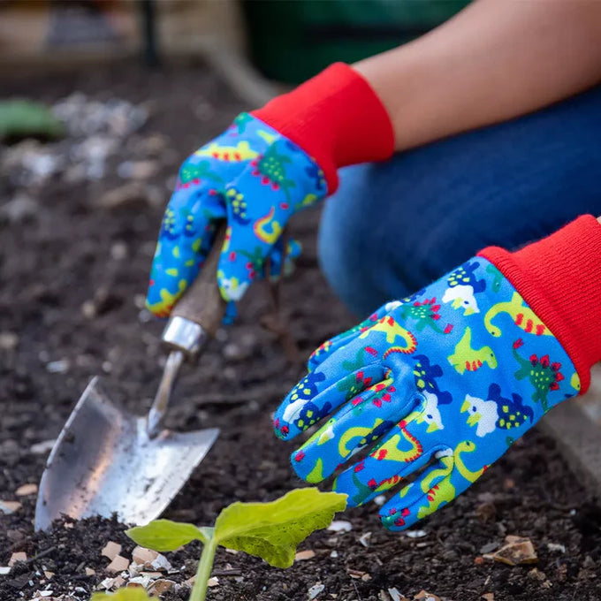Kent & Stowe Blue Dinosaur Kids Gardening Gloves - Image 4