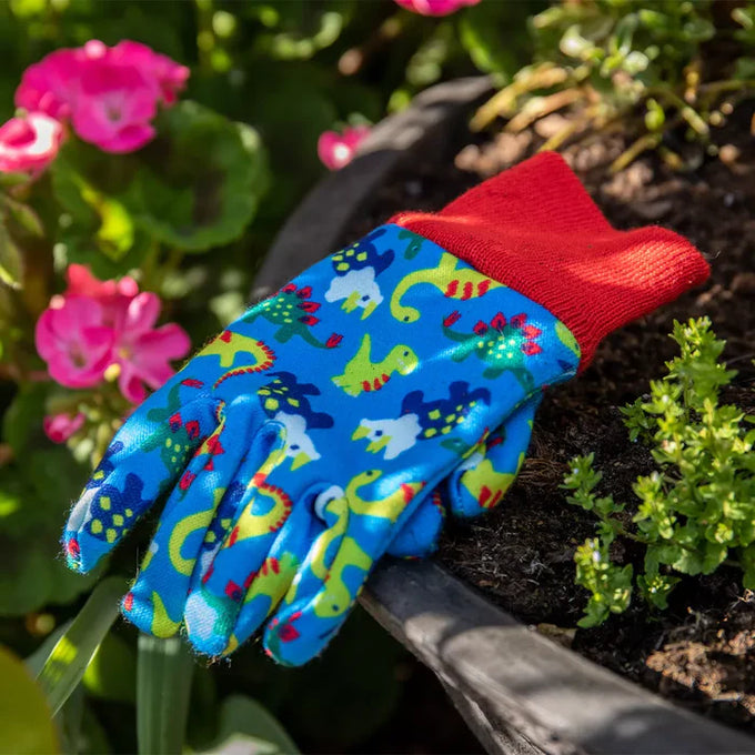 Kent & Stowe Blue Dinosaur Kids Gardening Gloves - Image 2