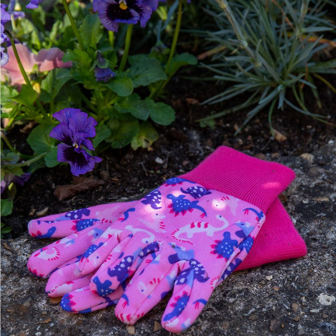Kent & Stowe Pink Dinosaur Kids Gardening Gloves - Image 2