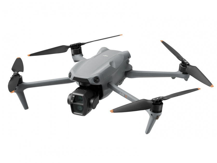 Dji Air 3S RC-N3 drone shown angled front-left with extended arms and dual camera gimbal visible.