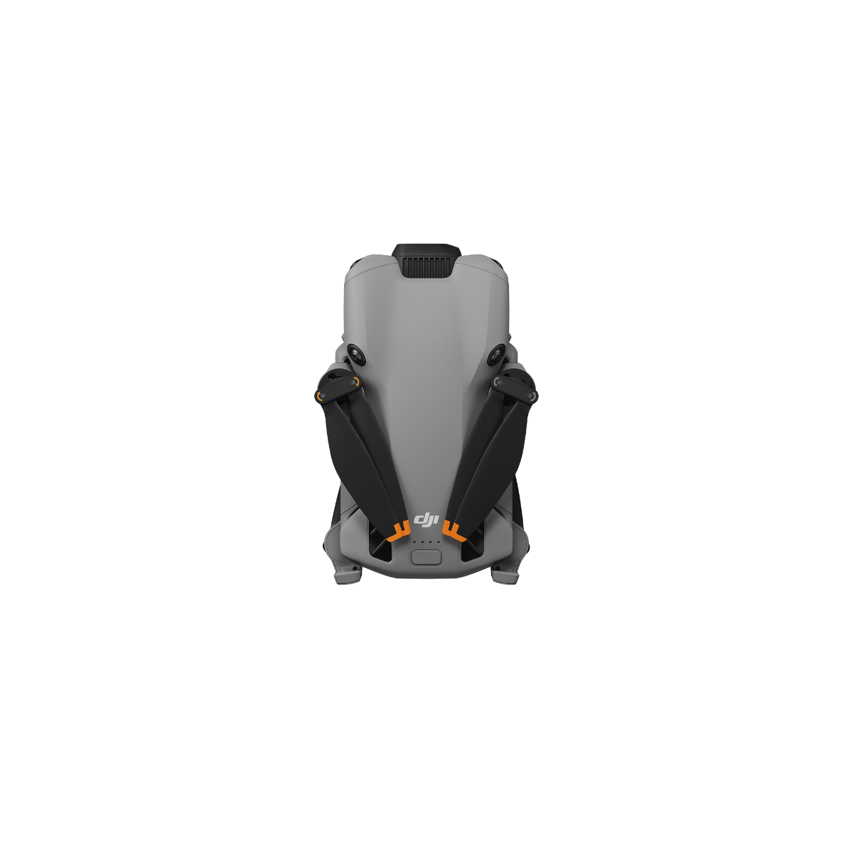 DJI Mini 5 Pro drone folded with black propellers and gray body shown from top view