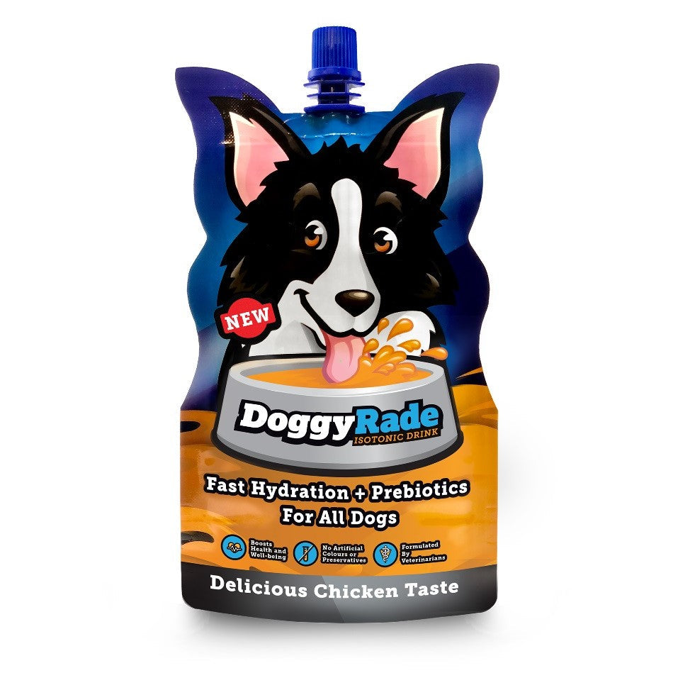 Doggyrade 250ml isotonic dog drink with electrolytes and prebiotics for fast hydration, available at Keans Claremorris.