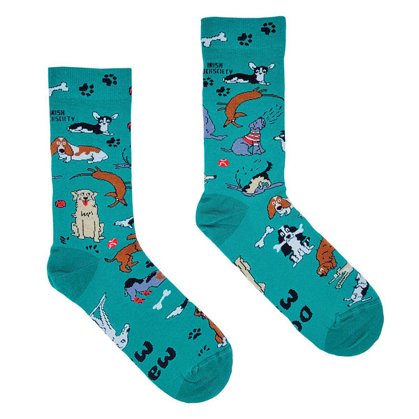 Dog Mad_teal 8-12 socks featuring Irish dog-themed design, perfect for dog lovers. Available at Keans Claremorris.