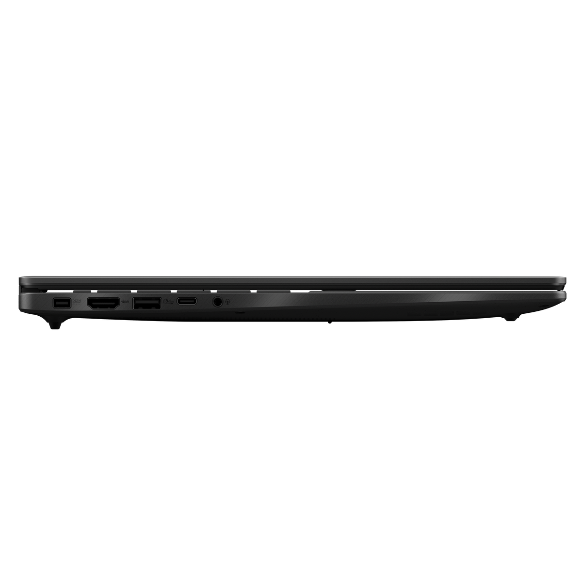 Side view of ASUS Vivobook 16 gaming laptop showing USB, HDMI, and audio ports on black chassis.