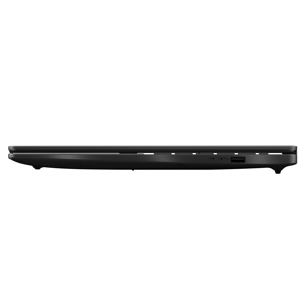 Closed ASUS Vivobook 16 i5 laptop shown from the side, highlighting its slim profile and ports.