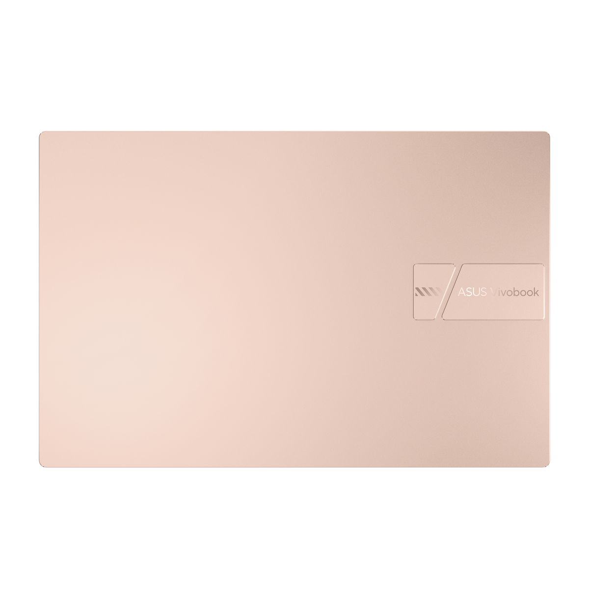 Close-up of the berry pink Asus VivoBook laptop lid with embossed logo and textured finish.