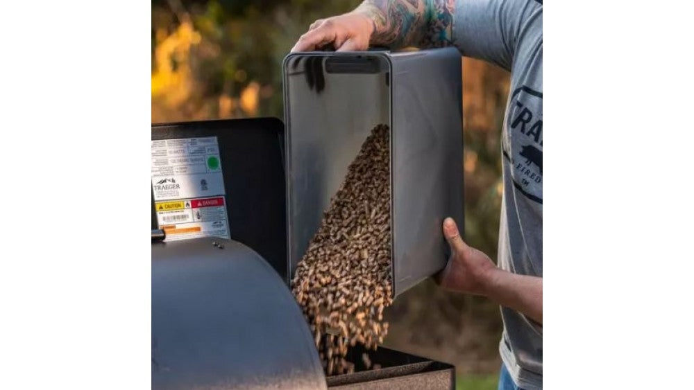 Traeger Staydry BBQ Pellet Bin with Lid for moisture protection, available at Keans Claremorris.