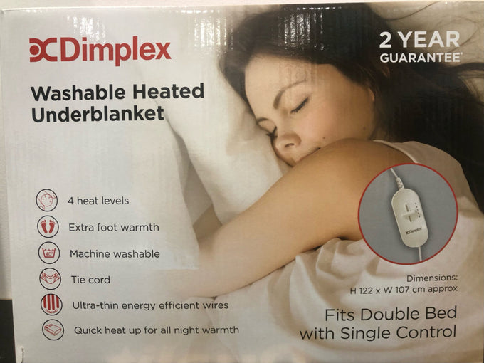 Dimplex Double Under Blanket, washable electric heated blanket for double bed, 4 heat levels, energy efficient, Keans