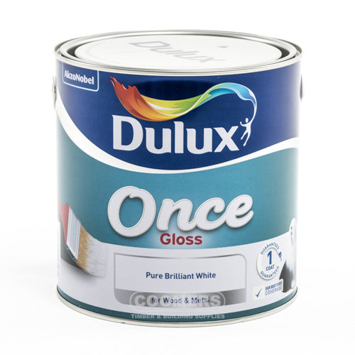Dulux Once Gloss Brilliant White 2.5L, one coat gloss paint for wood & metal, interior/exterior – Keans Claremorris