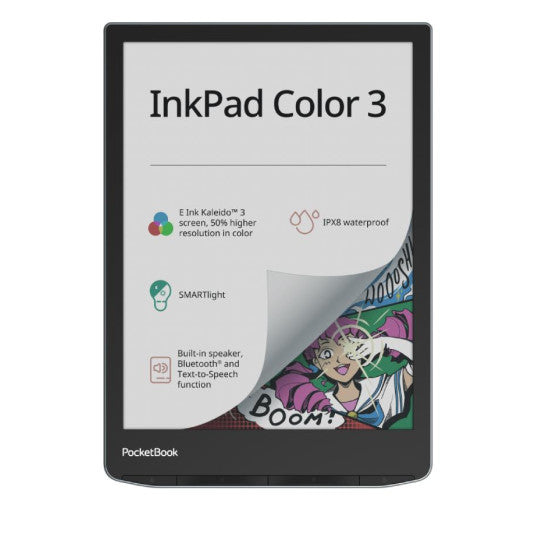 Pocketbook Inkpad Color 3 e-reader with color E Ink display, adjustable front light, large screen – available at Keans